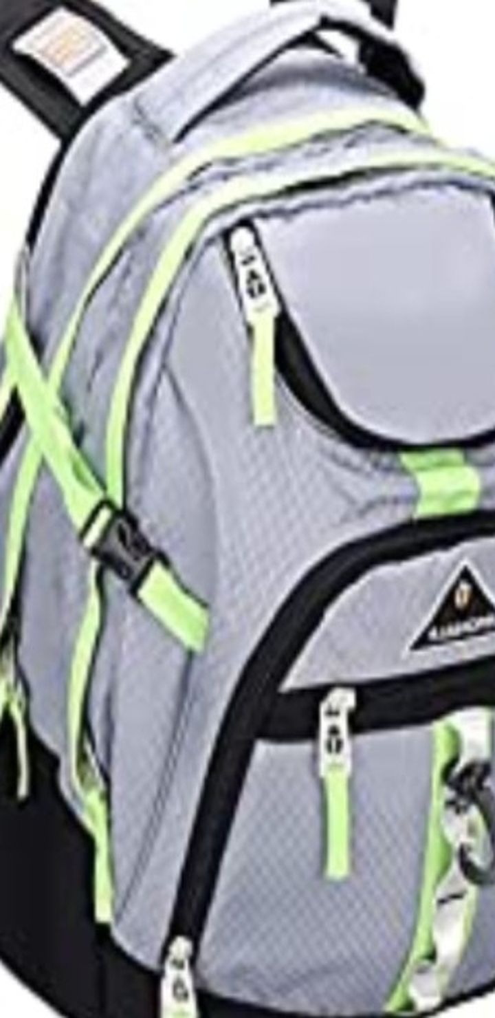 Green/gray Only Double Zipper Backpack With 15.6" Laptop Pocket Water Resistant Travel Bag