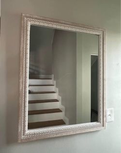 Large Wall Mirror with Ornate Whitewashed Frame