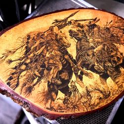 Folk Art Print BROKEN TREATY Native American Mountain Man Live Edge Wood Plaque 