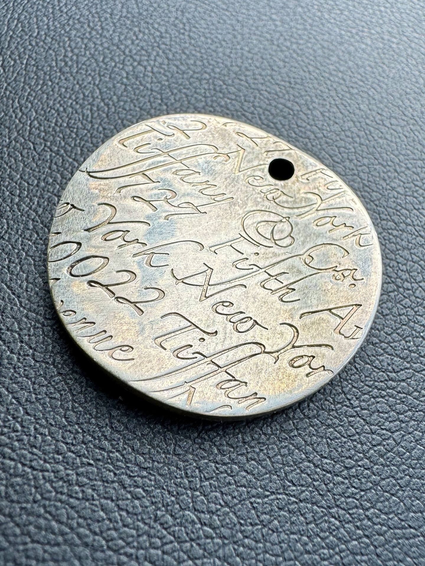 Jewelry 925s Tiffany & Co. Sterling Silver "Fifth Ave New York" Cursive Script Circle Pendant