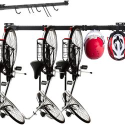 Bike Rack Garage Storage 3 Bike Hooks and 2 Accessories Hooks Wall Mount Bicycle Hanger Indoor Space-Saving Holds Up to 330lbs