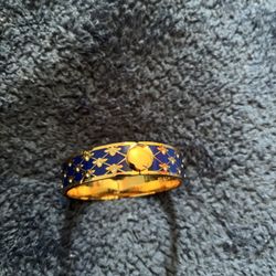 Gold-Tone Blue Enamel Floral Crystal Bangle Bracelet