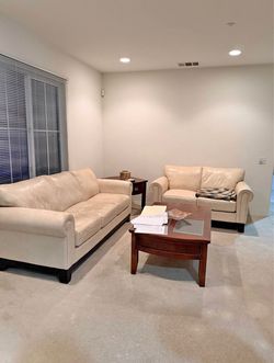 Cream Leather Sofa and Loveseat Set