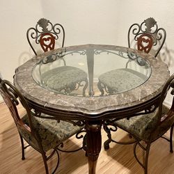 Round Marble/Wood Dining Table + Chairs