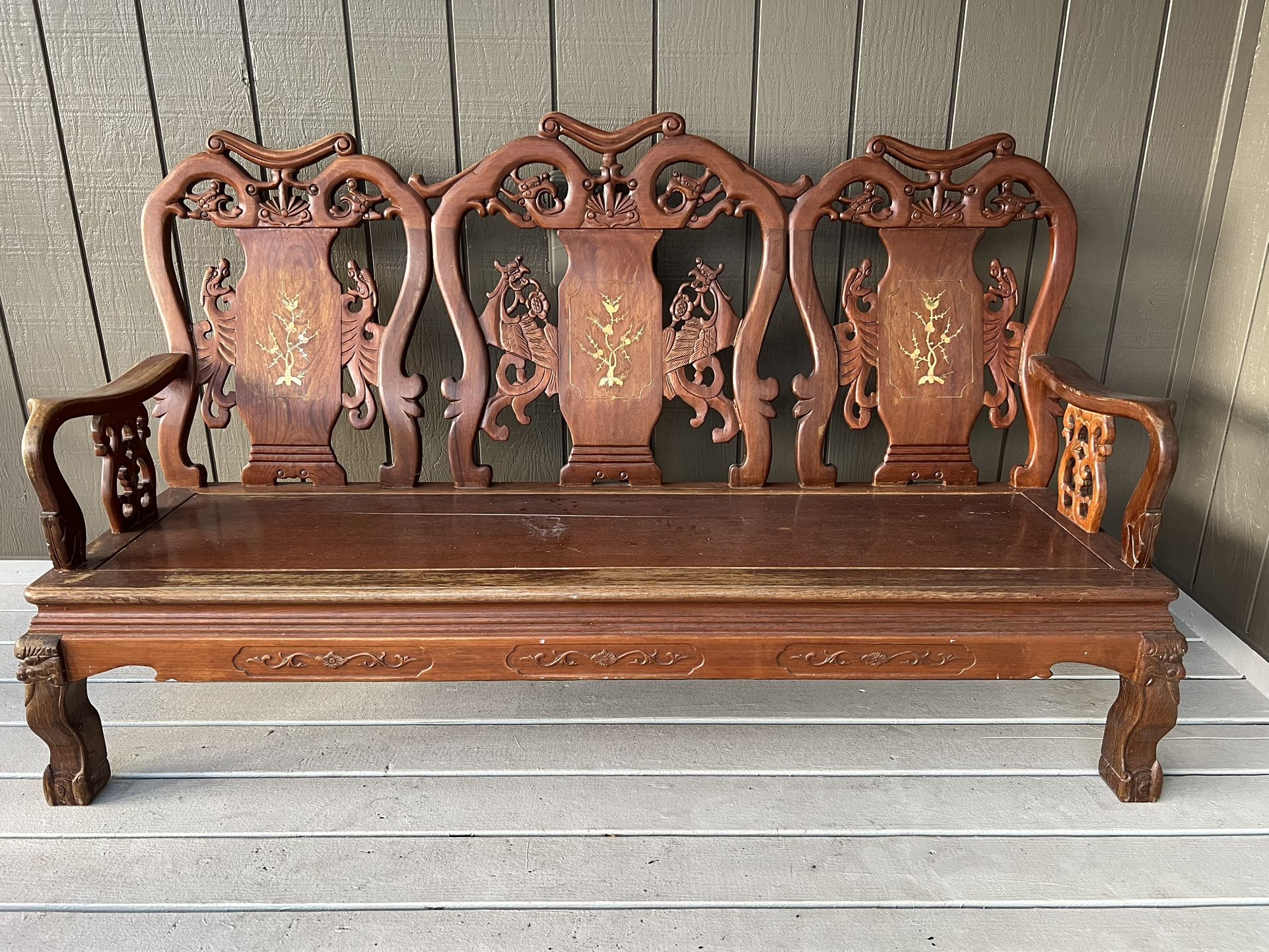 Antique Chinese Carved Wooden Bench