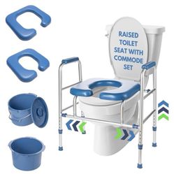 “New”Raised Toilet Seat W/commode Bowl W/arms,2 Padded Seats,adj Height (retail$119)