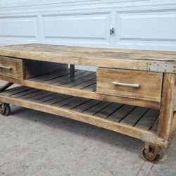 Industrial wood iron rolling console 