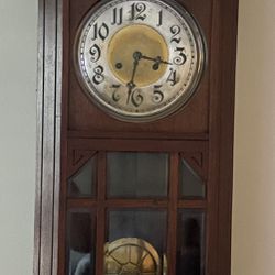 Antique German Deutsches Reichs Art Deco Gong Chime 8 Day Wall Clock with Key