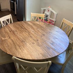 Nearly New All Wood 63” Round Table With Chairs 