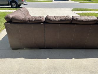 **FREE DELIVERY** - Brown Polyester Sectional Couch with Ottoman  Thumbnail