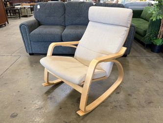IKEA Poang Birch Veneer Rocking Chair with Beige Basket Weave Cushion