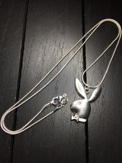 18”, 20”, 22” or 24” Pink Swarovski Glass Crystal Eye/ Silver Plated Necklace with Playboy Bunny Pendant