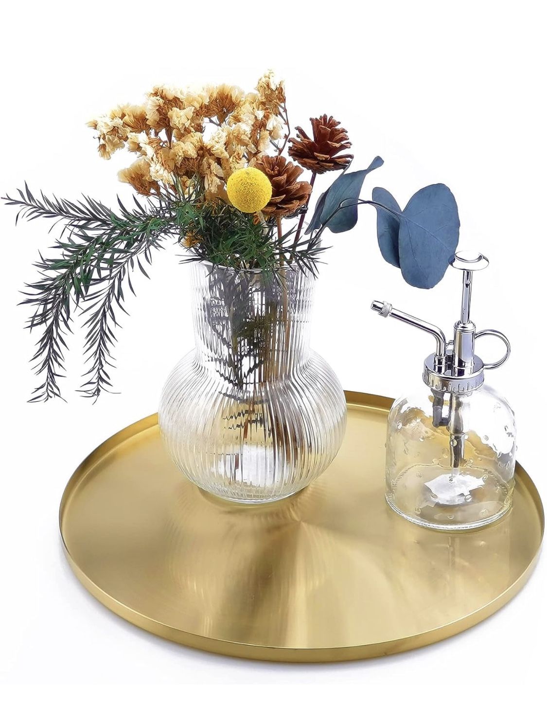 FREELOVE Thin Edge Round Serving Platter for Kitchen Coffee Table, Decorative Tray for Perfume Jewelry Candle Makeup Organizer Desk Vanity Countertop