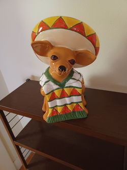 Ceramic Chihuahua Cookie Jar with Sombrero