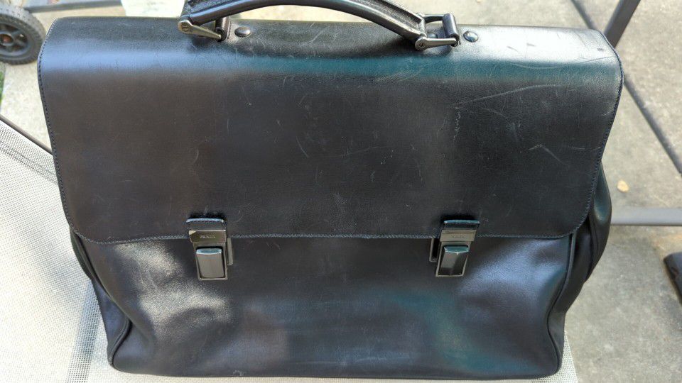 Prada Leather Briefcase Men Man Authentic black Made In Italy 