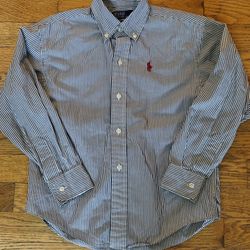 Ralph Lauren Shirt Boys Size 7 Gray & White  Collared Long Sleeve Button Up , Like NEW 