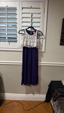 Navy Blue Maxi Dress with Lace Overlay Top (L)