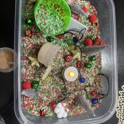 Christmas Theme Rice Sensory Bin