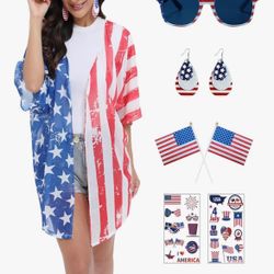 Brand: COSPELEY 4th of July Outfits for Women Patriotic Kimono Cardigan with 4th of July Accessories | Womens 4th of July Outfit. Brand new. Never bee