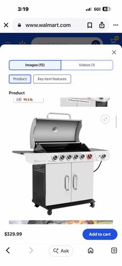 Stainless Steel 6-Burner Gas Grill with Side Shelves & Storage Cabinet