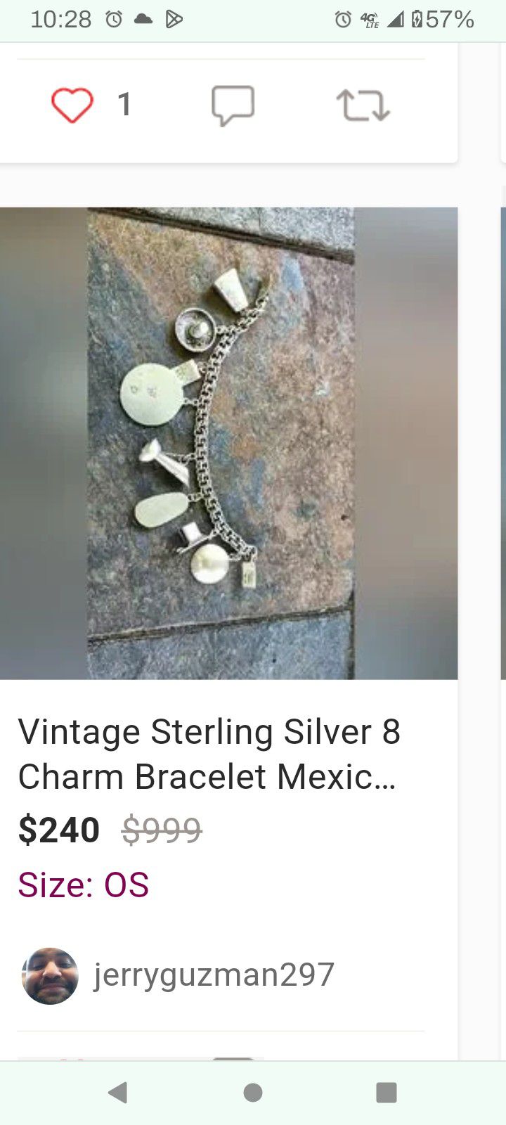 Vintage Sterling Silver 8 Charm Bracelet Mexico