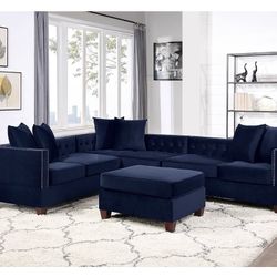 Blue Sectional Sofa With Ottoman 