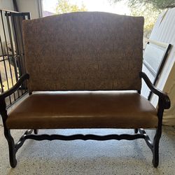 Luxury Bench Leather Upper Seat Wood Trim Large Nailhead