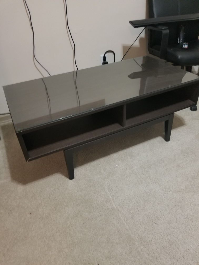 IKEA REGISSOR coffee table or tv stand- brown wood with glass