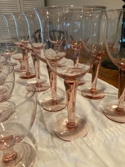 Pink crystal wine glasses , and champagne glasses