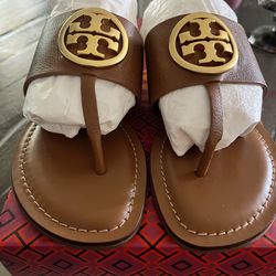 New Tory Burch Benton Band Calf Leather Flat Thong Sandals