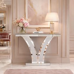 39" Mirrored Console Table, Modern Silver Entryway Table