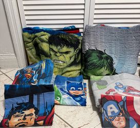 5-Piece Kids Superhero Bedding Lot - Twin Size Comforters & Sheets - $30