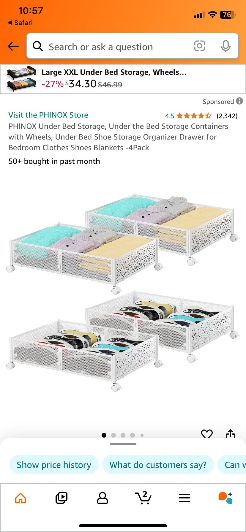 New 4 pack phinox under bed storage