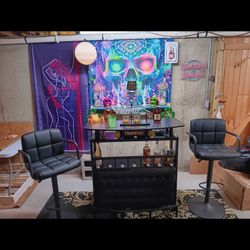 Black Metal And Wood Bar 