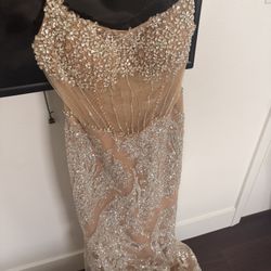 Ladivine by Cinderella Divine Nude Crystal Beaded Corset Gown – Size 12