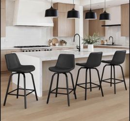 LUE BONA 360° Swivel Bar Stools Set of 4, 26 Inch Counter Height Bar Stools, Modern Faux Leather wit