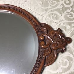 Vintage Wood Round Beveled Mirrors 