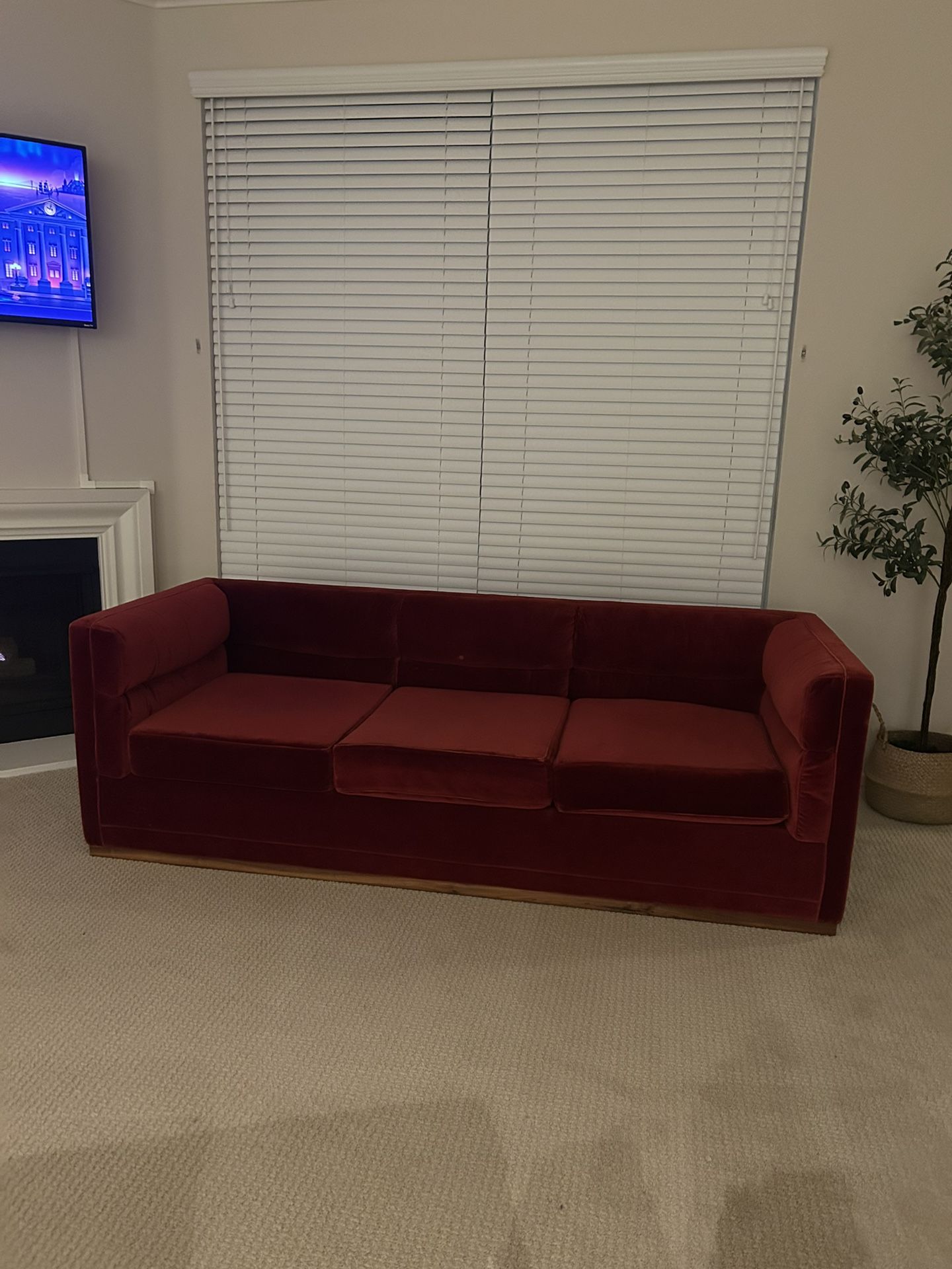 Mid Century Modern Red Velvet Sofa