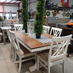 Distressed Farmhouse Style Dining Table Set 
