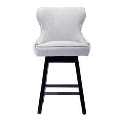 NEW Mid-Century Modern Linen Upholstered Swivel Barstools, 26" Counter Height