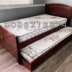 Twin Twin Size Cherry Trundle W Ortho Mattress 