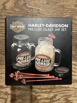 Vintage Harley Davidson Motorcycle  Glass Jar Set