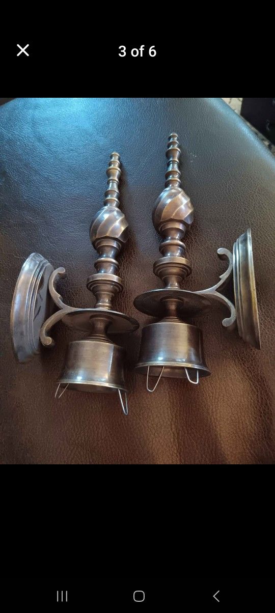 $19 Solid Brass Candle Wall Sconces. Great Pitina 10 1/4" Tall. Perfect Condition, Could be Cleaned