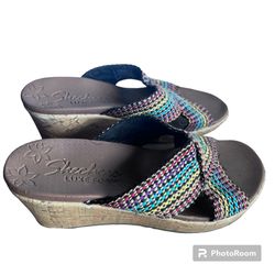 Skechers Wedge Sandals luxe Foam Cali Delighted Multicolor Sz 7