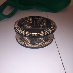 Vtg Greek Mythology Trinket Box Features Achilleus & The Sphinx Hand Made Greece
