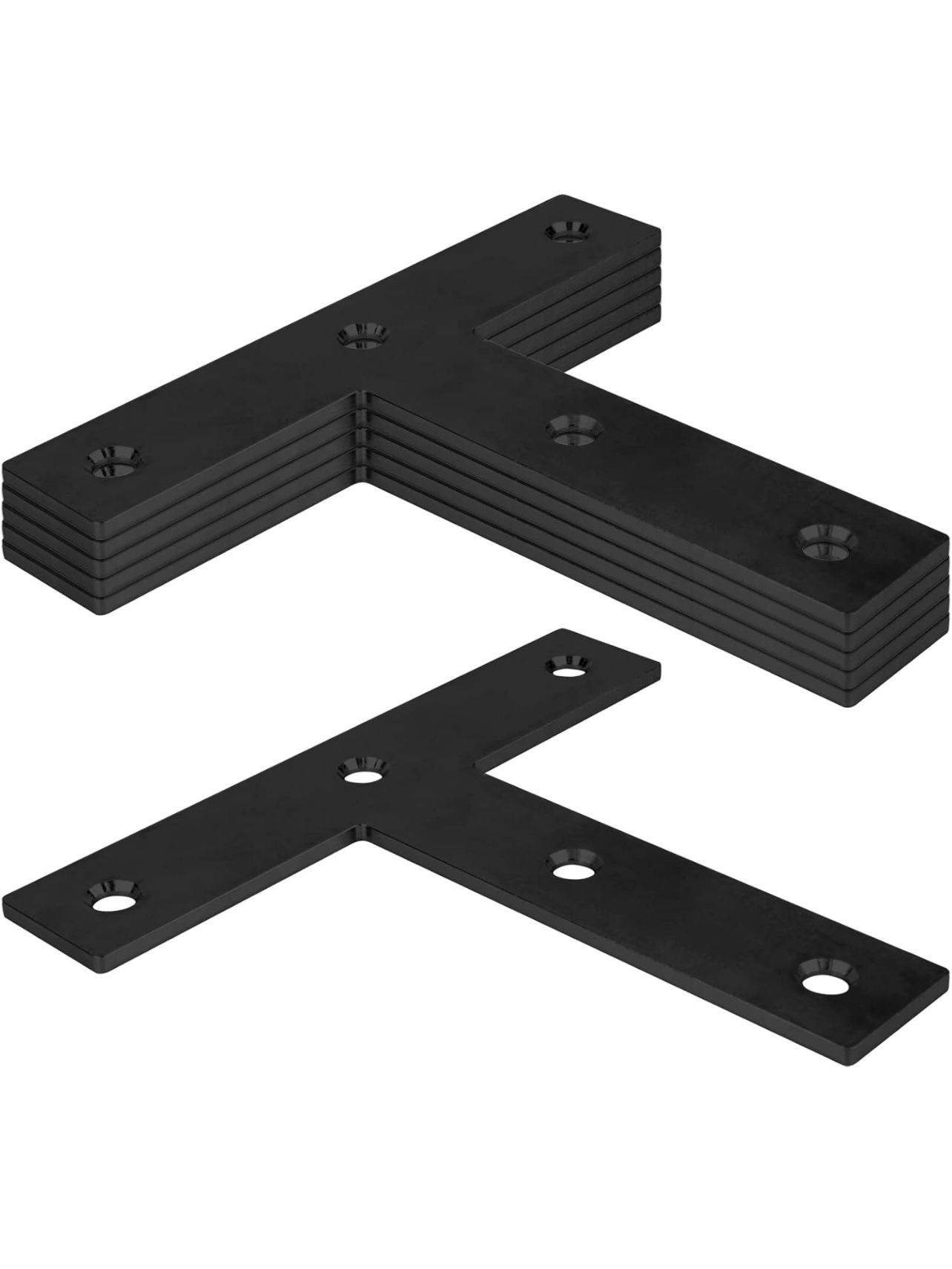 6 Pack T Shaped Plate Tie Straps, 7" x 6½" Black Flat Mending Plate, Straight Fixing Repair Bracket Wood Furniture Joint Connector Timber Support Hard