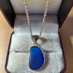 Sterling Silver Cobalt Blue Seaglass Necklace 
