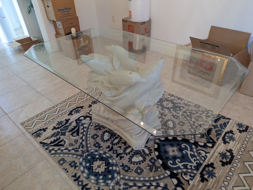 Glass Top Dolphin Dining Table & Cocktail Table