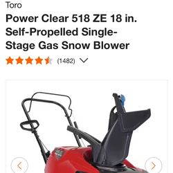Snow Blower Toro Gas Self Propelled 518