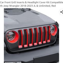 Get Ready to cruise in style this summer. JeCar Front Grill Inserts & Headlight Cover Kit Compatible with Jeep Wrangler 2018-2023 JL & Unlimited, Red